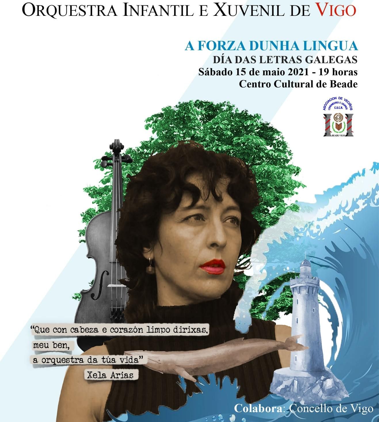 Cartel del concierto en Beade de la Orquestra Infantil e Xuvenil de Vigo con motivo del Día das Letras Galegas
