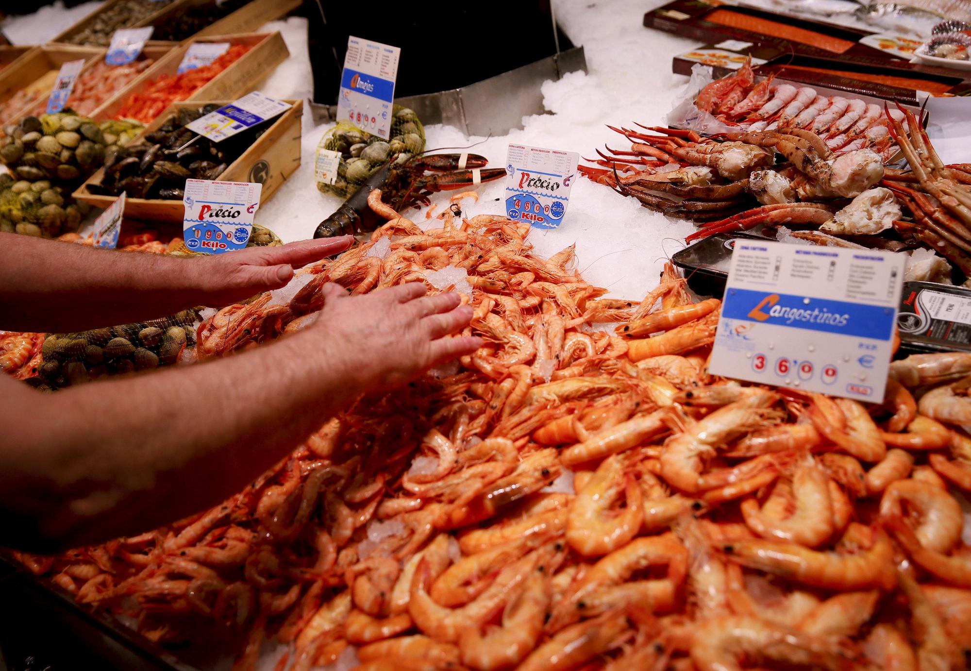 Marisco en un mercado.