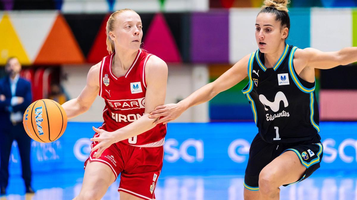 Una acció del partit d'avui entre l'Estudiantes i l'Spar Girona