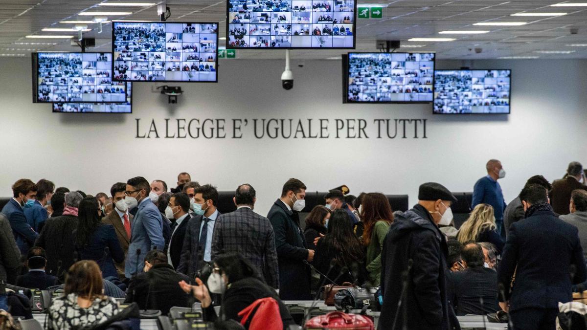 Una imagen de la sala de prensa del juzgado italiano del caso contra la 'Ndrangheta.