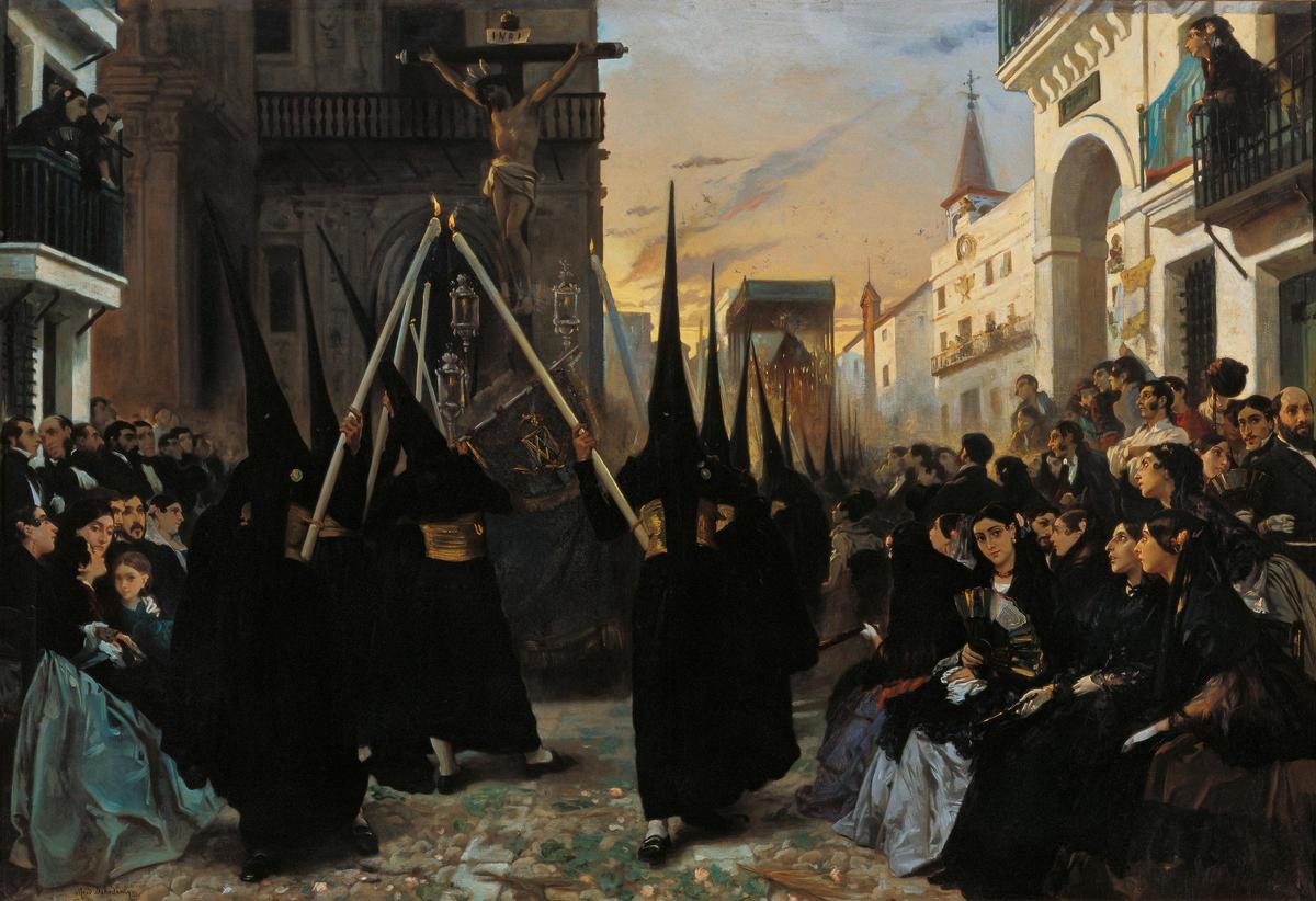 Una cofradía pasando por la calle Génova, Sevilla, en 1851