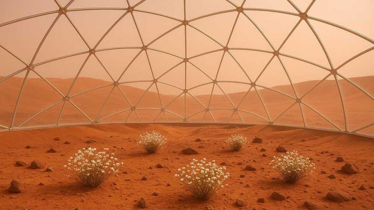 Imagen que simula el crecimiento de la planta en un hábitat controlado en Marte