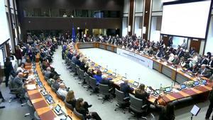 Un momento del encuentro de víctimas del terrorismo celebrado este miércoles en el Palace Egmont de Bruselas.