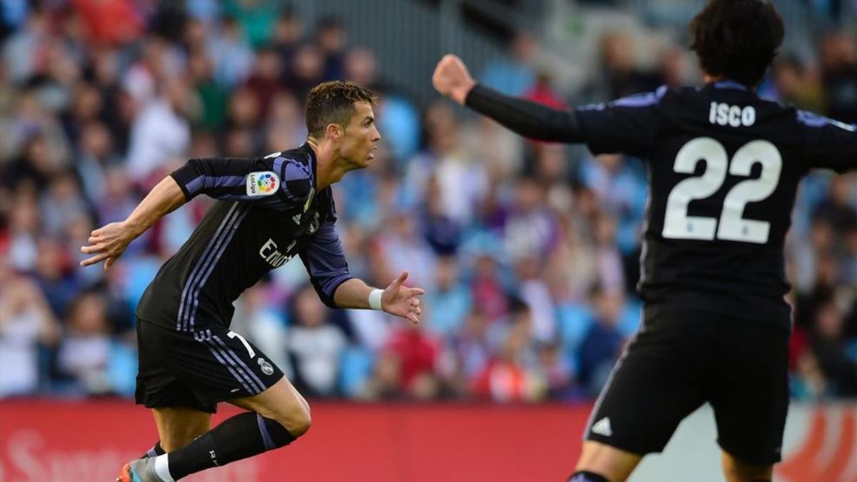 Cristiano celebra su primer gol ante el Celta