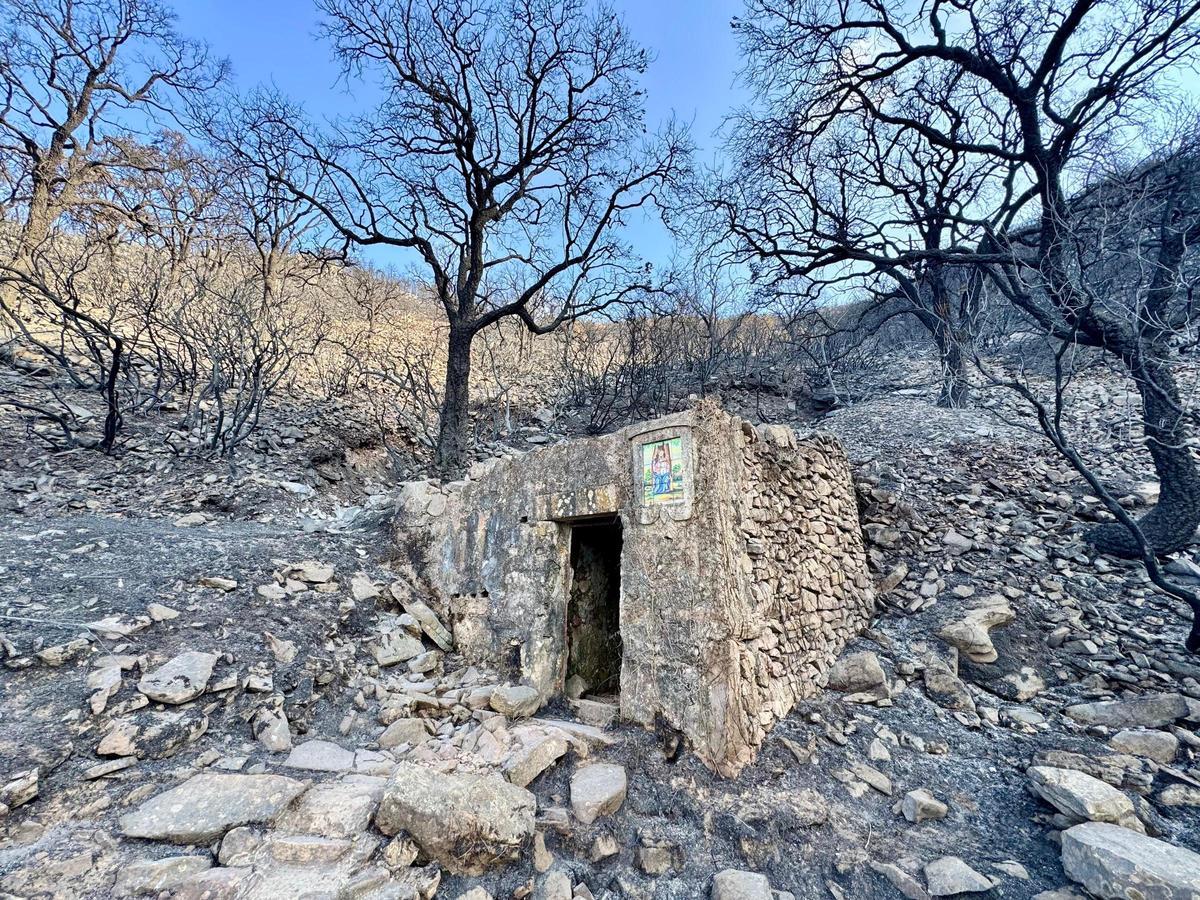 Algunas zonas de la Serra d'Espadà han quedado totalmente asoladas por el incendio, como las afectadas en el término de Nules.