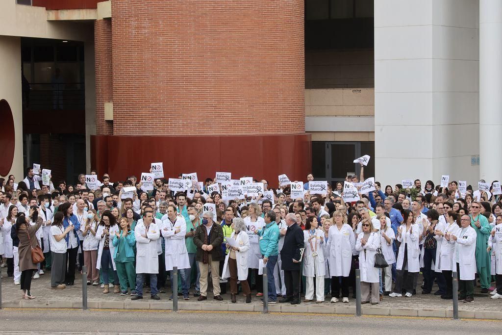 La protesta de los médicos contra el Estatuto Marco de Sanidad a las puertas de la Arrixaca, en imágenes