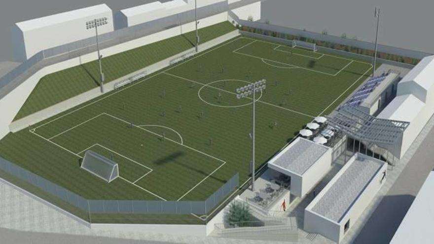 Simulació genèrica del futur camp de futbol un cop estigui remodelat