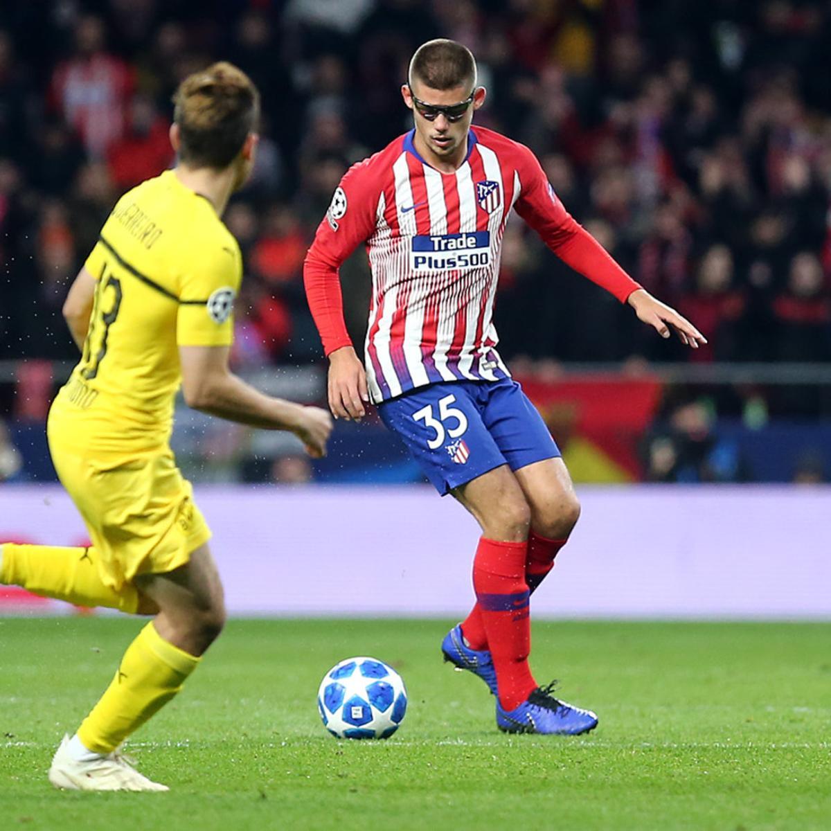 Javi Montero, con el Atlético de Madrid en su debut en Liga de Campeones.