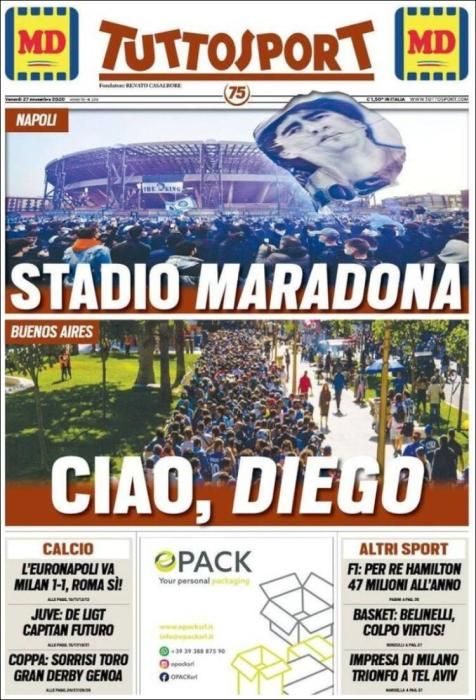 Portada TUTTOSPORT viernes 27 noviembre 2020