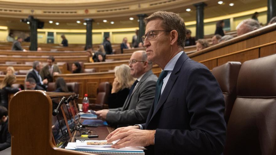 El líder del PP, Alberto Núñez Feijóo, en el pleno del Congreso.