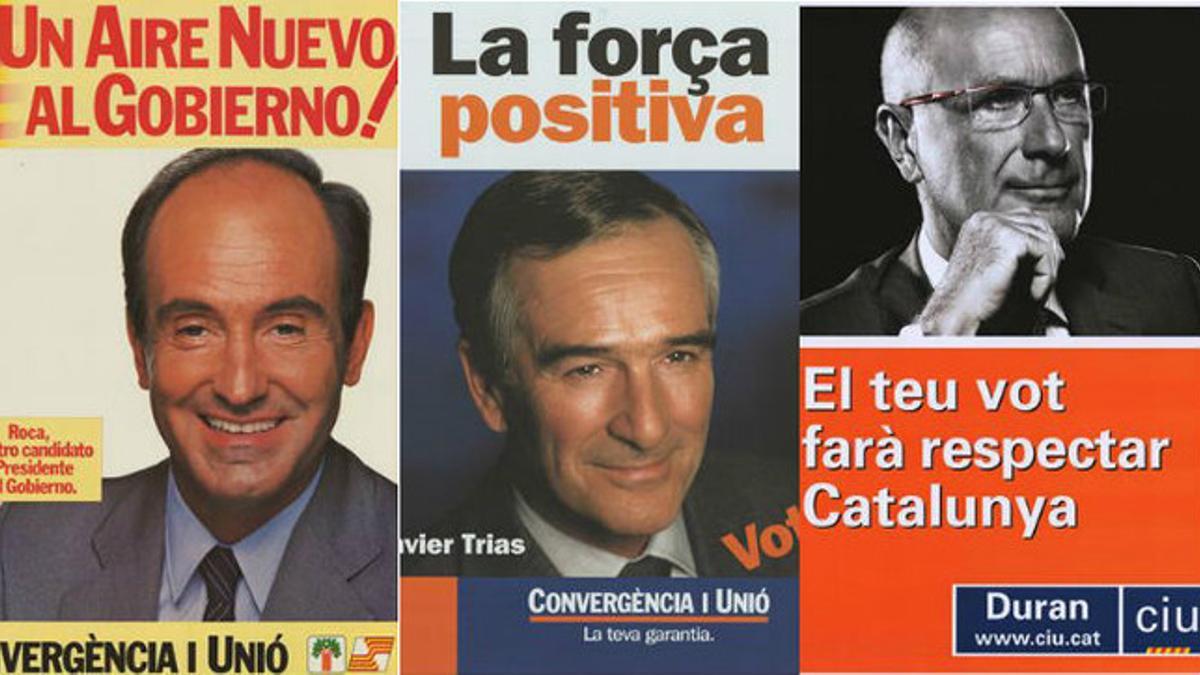 Tres de los carteles con los que CiU concurrió a las elecciones generales.