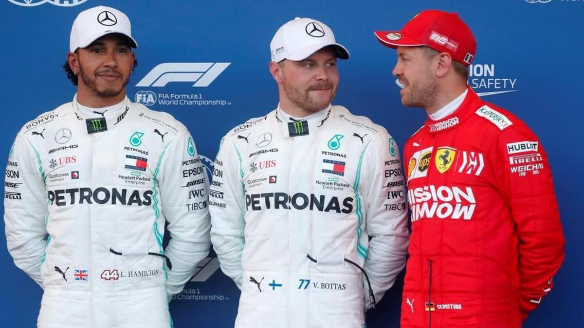 Lewis Hamilton, Valtteri Bottas y Sebastian Vettel, los más veloces en la 'quali' de Baku.