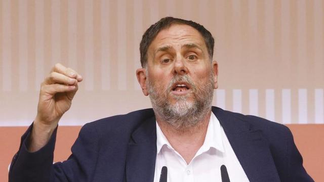 Oriol Junqueras, ahir a la roda de premsa després de l’acte de l’acord. | QUIQUE GARCÍA / EFE