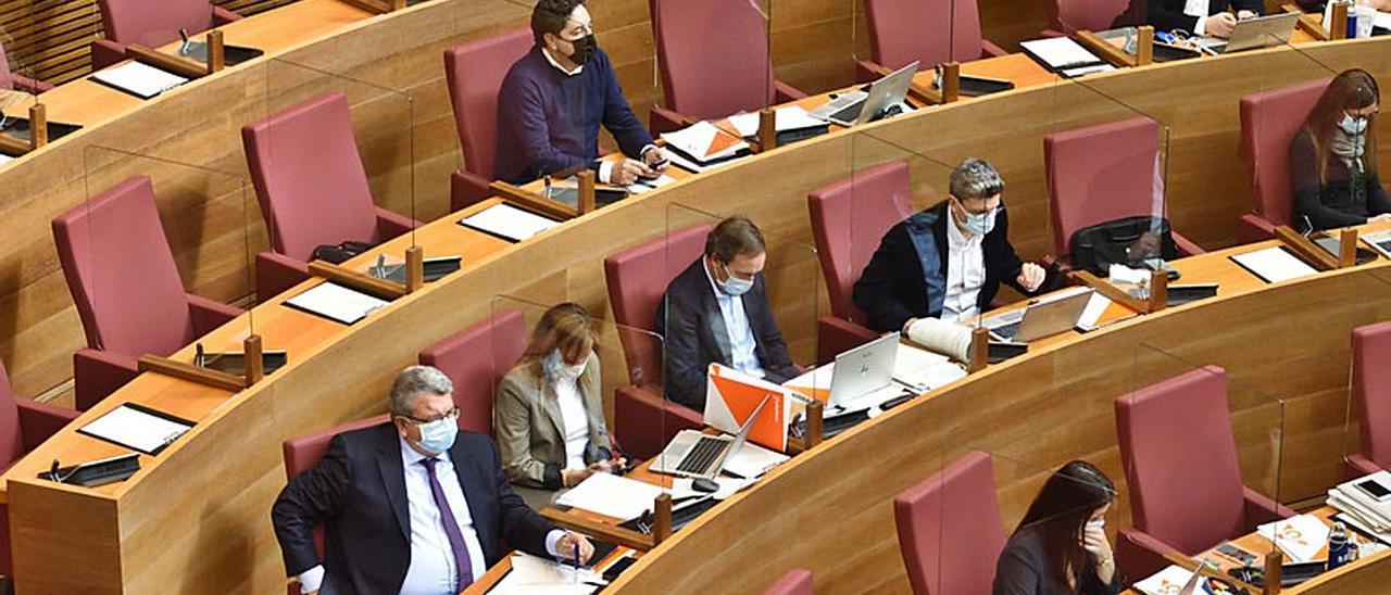 Diputados de Ciudadanos, ayer en el hemiciclo de las Corts durante el debate de presupuestos. | LEVANTE-EMV