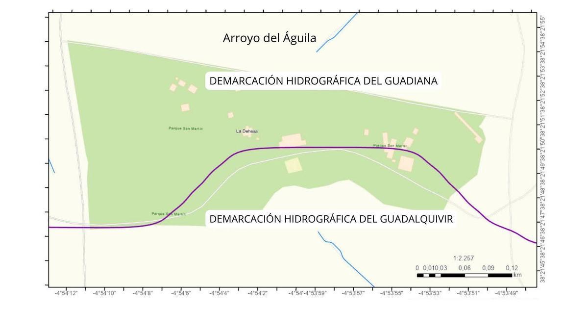 Plano que marca la línea divisoria entre las cuencas del Guadiana y el Guadalquivir.