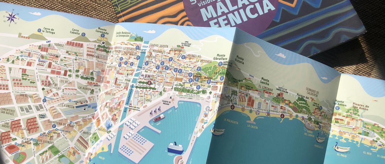 La guía de la Málaga fenicia, con un plano desplegable ilustrado por Natalia Resnik.