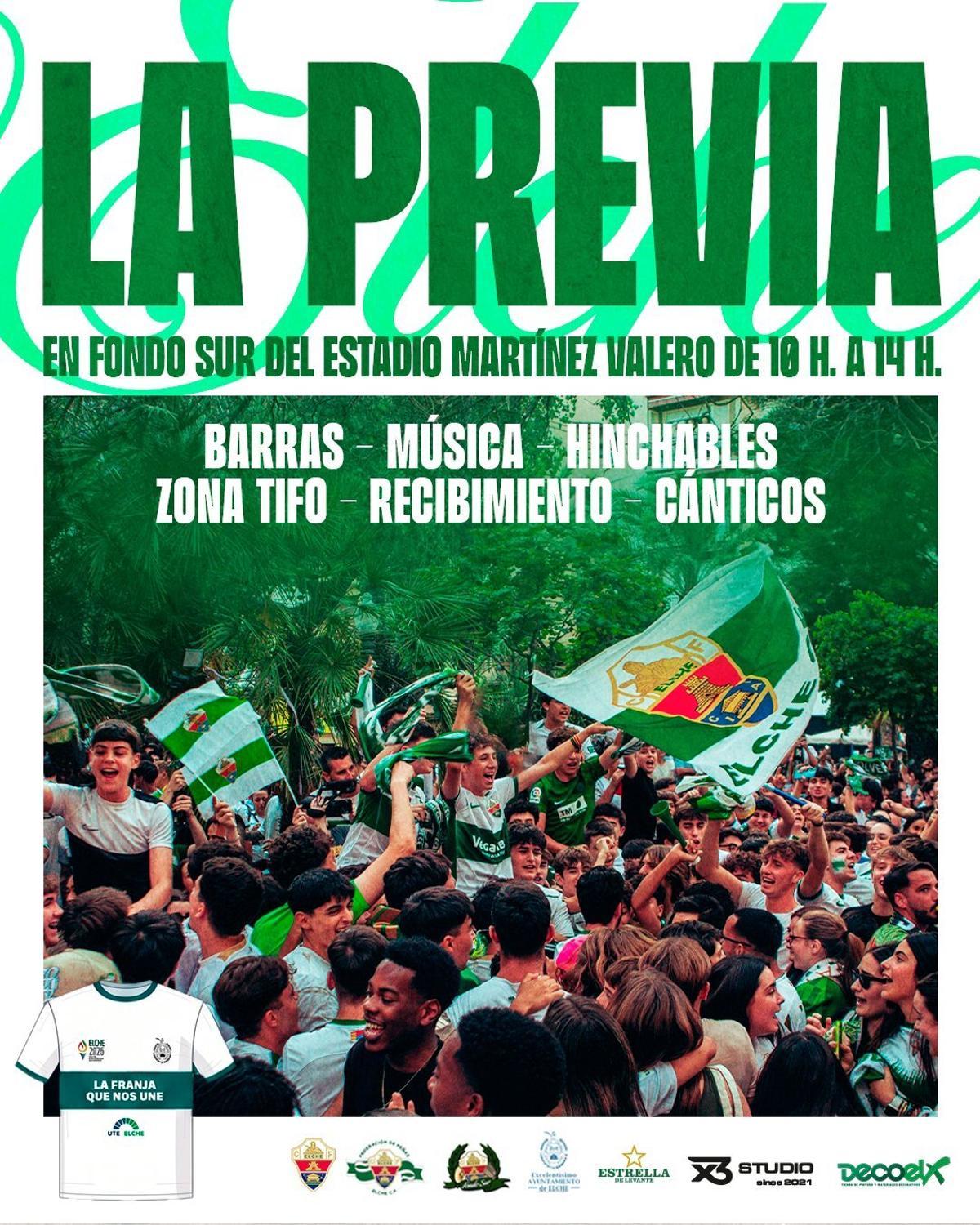 Imagen promocional del Elche para La Previa de este sábado, en el parking del Fondo Sur del Martínez Valero.