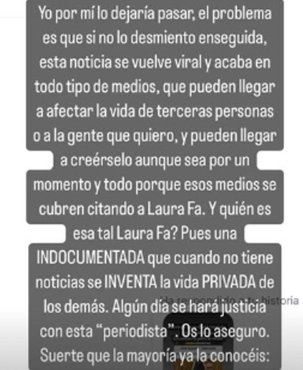 La 'storie' de Risto Mejide atacando duramente a Laura Fa tras sus declaraciones