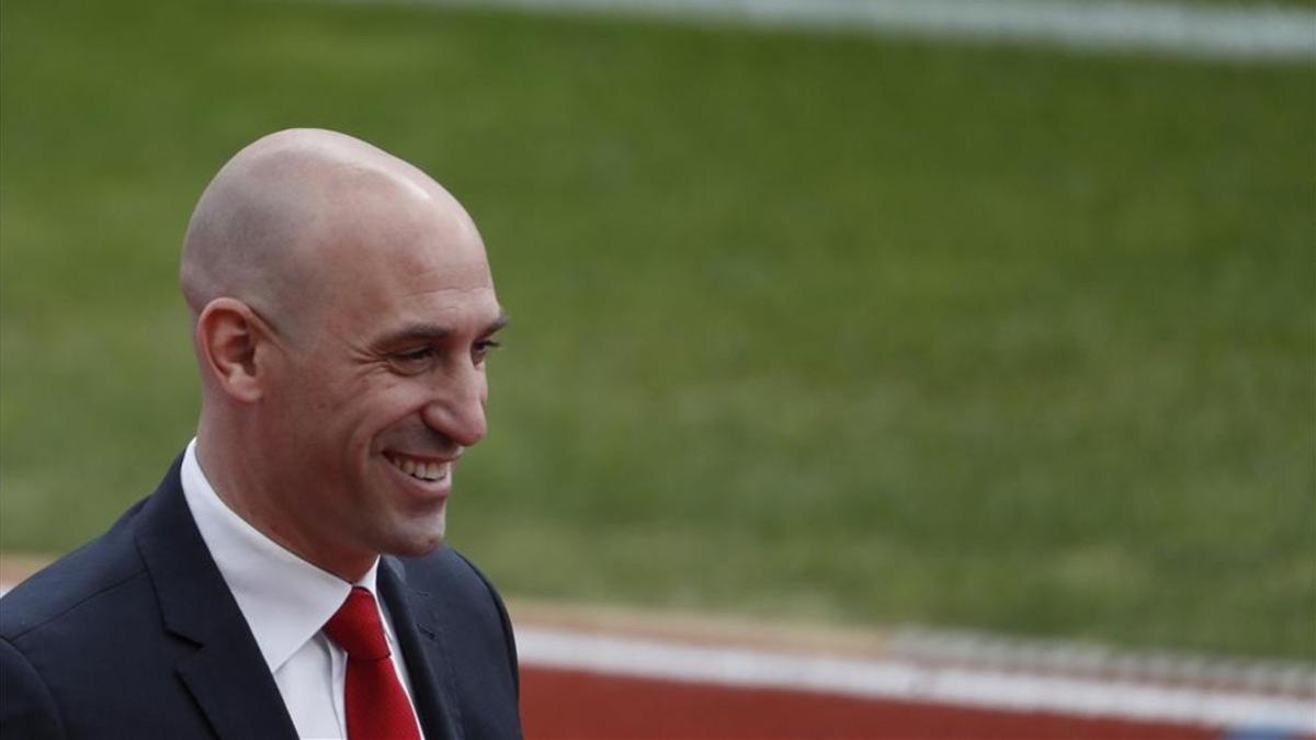 Luis Rubiales, durante un entrenamiento de la selección