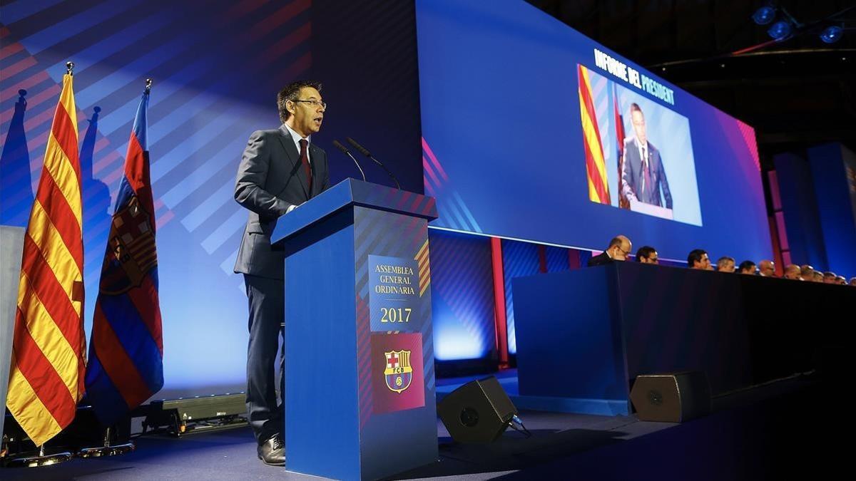 Josep Maria Bartomeu, en su intervención en la última asamblea del club