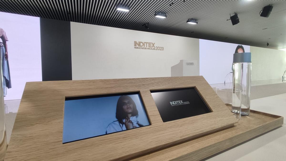 Sala de prensa donde hoy se han presentado los resultados de Inditex en 2023.