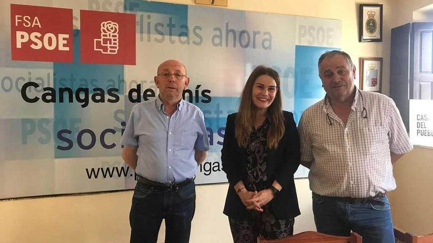 Fernando Labra, secretario del área de asociaciones del PSOE de Cangas de Onís, Vanesa González y Toño Sánchez, ayer.