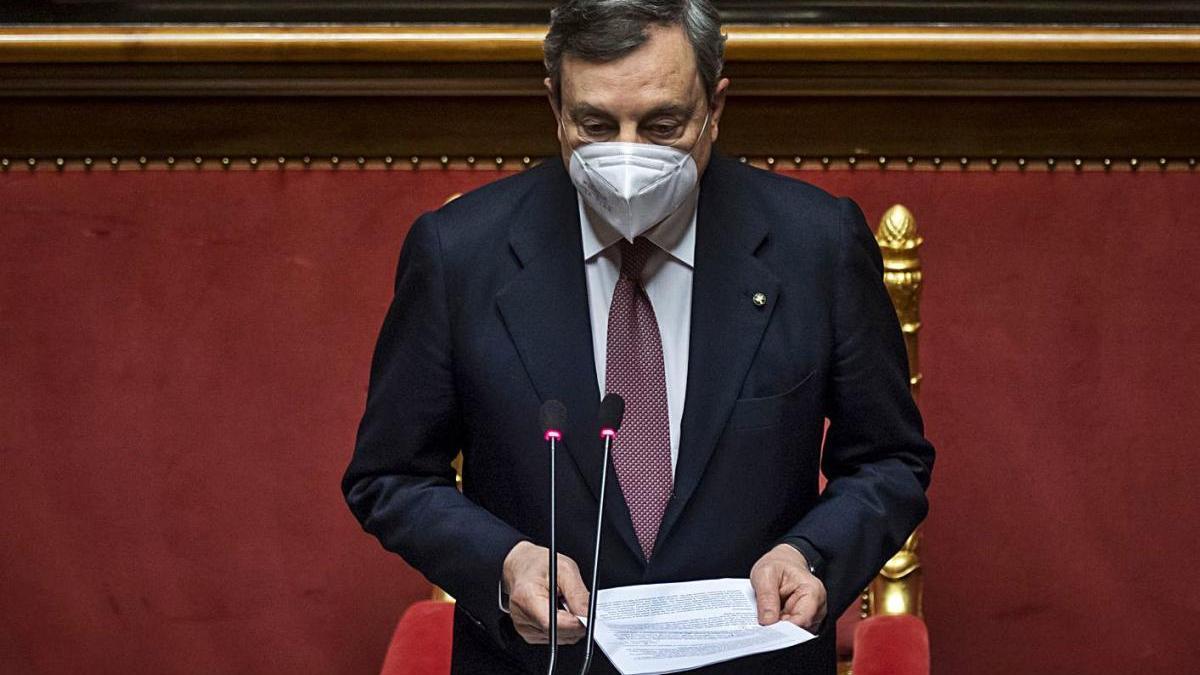 Mario Draghi, durant el seu discurs al Senat.