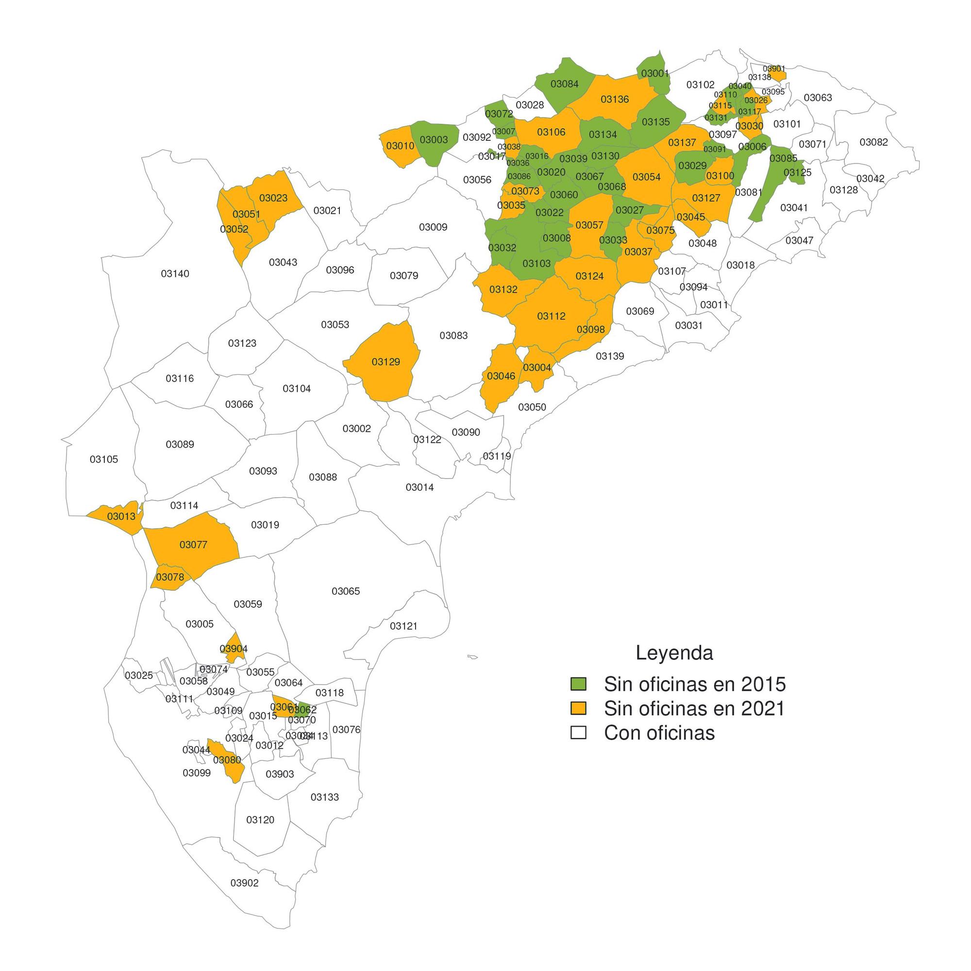 MAPA | 1 Municipios sin oficinas bancarias en Alicante desde 2015