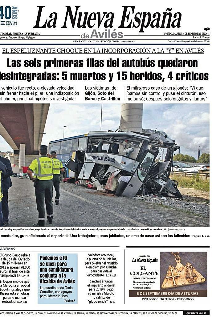 TRAGEDIA EN LA CARRETERA. Cinco muertos al empotrarse contra el pilar de un viaducto en construcción el autobús de la ría a Gijón. El fatídico septiembre de 2018 quedará grabado para siempre en la memoria de los avilesinos como uno de los accidentes más trágicos en la historia reciente del municipio.