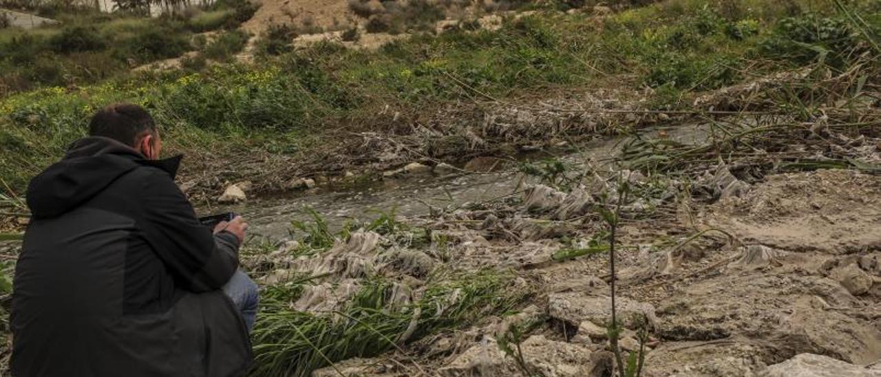 Plásticos y toallitas cubren los márgenes del río en la zona sur de la ciudad. | ANTONIO AMORÓS