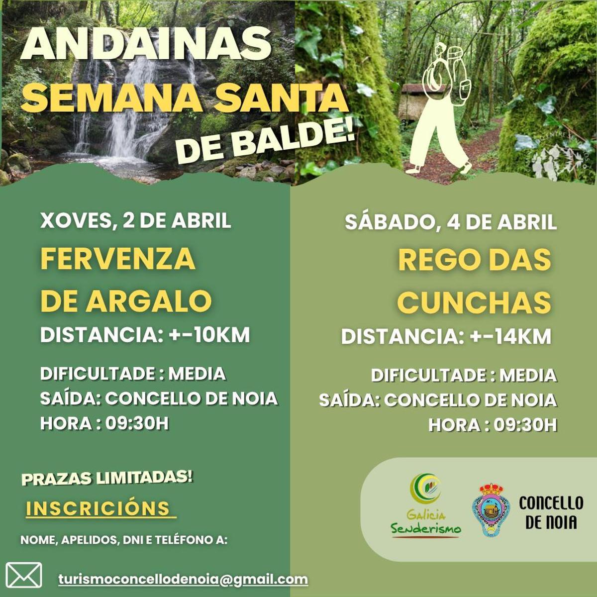 Cartel promocional de andainas por Noia na Semana Santa.