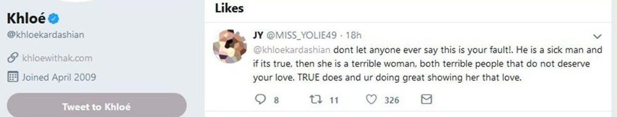 Khloé Kardashian da 'like' a un tuit que la apoya tras la segunda infidelidad de Tristan