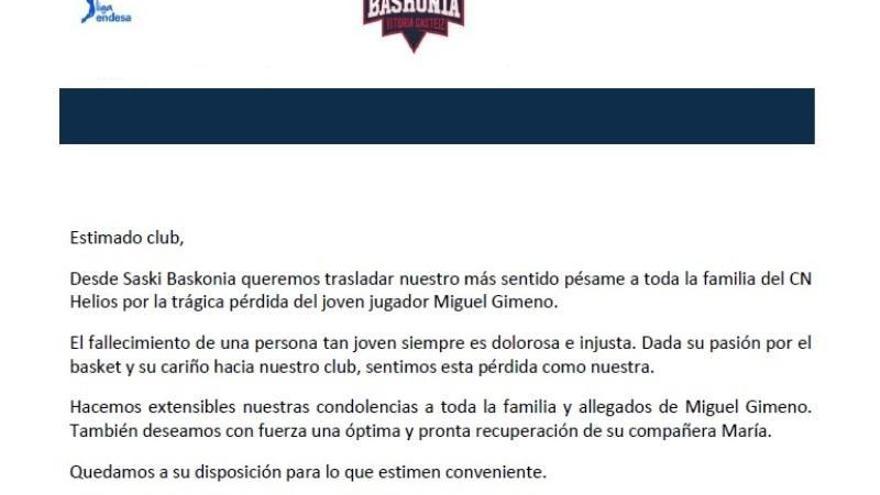 El Casademont y el Baskonia arropan al Helios y a la familia de Miguel Gimeno