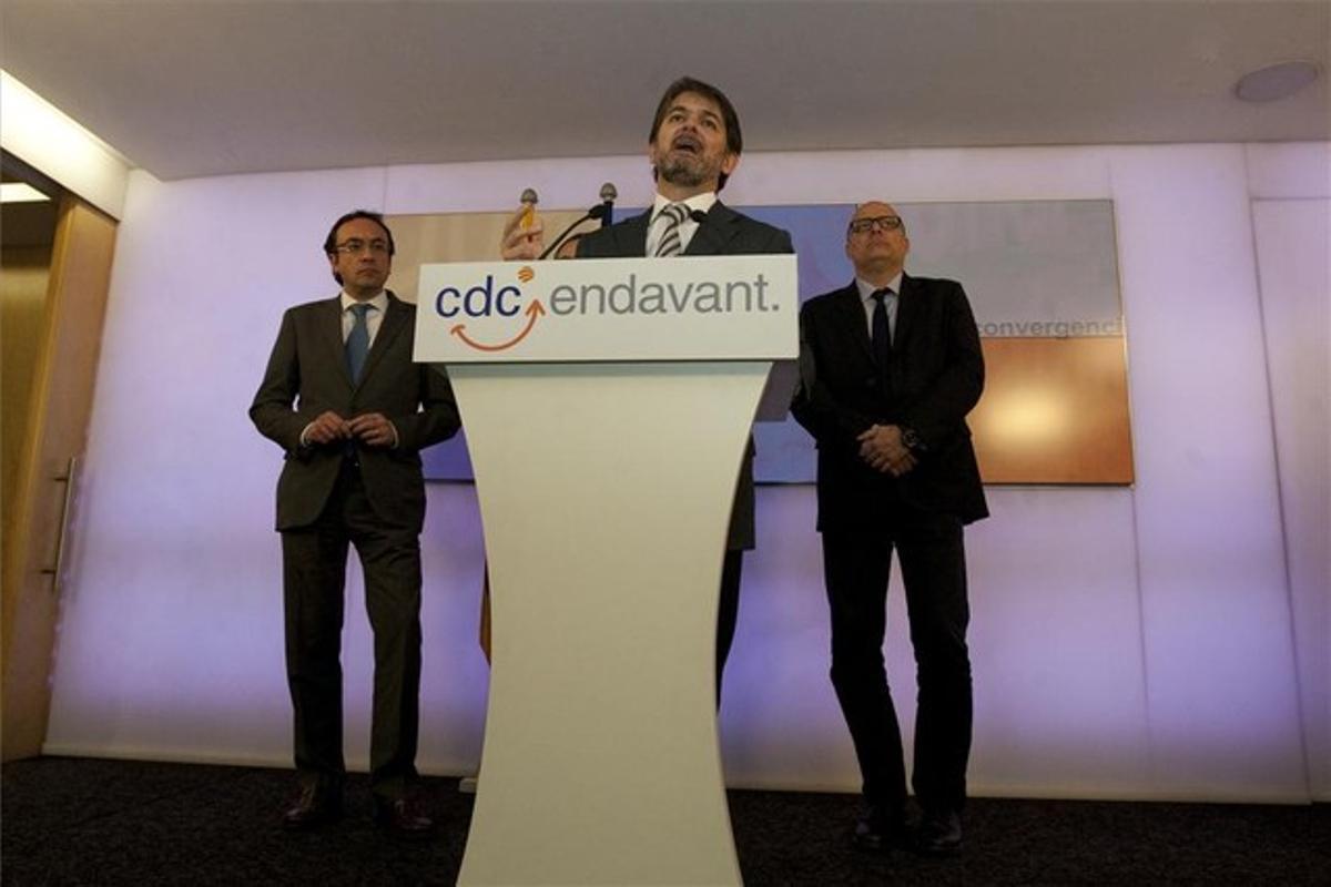 Oriol Pujol, el pasado 19 de marzo, cuando anuncio que delegaba sus cargos en el partido.
