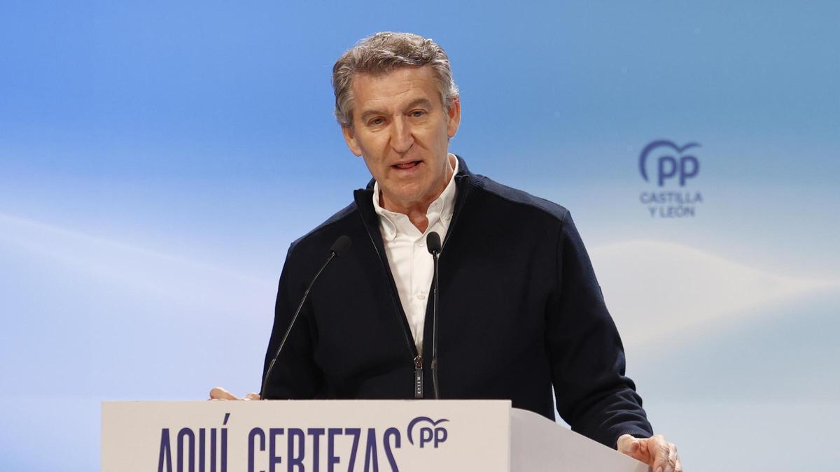 El líder del PP nacional, Alberto Núñez Feijóo, en un mitin.
