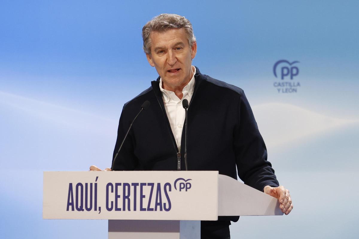 El líder del PP nacional, Alberto Núñez Feijóo, en un mitin.