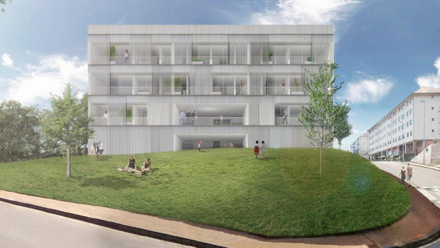 Recreación del bloque de viviendas públicas que la Xunta está construyendo en San Eleuterio. |  D.P.