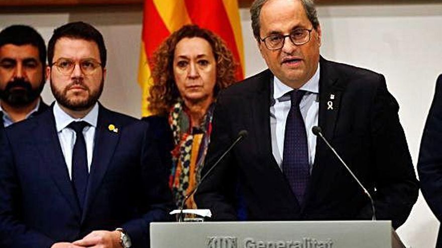 El president de la Generalitat durant la declaració institucional que va fer ahir