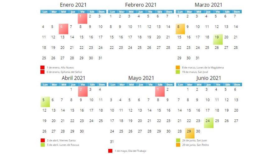 Calendario laboral 2021 en Castellón.