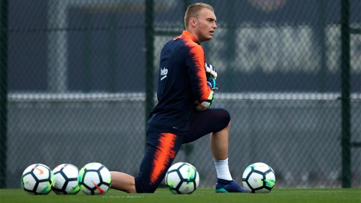 Jasper Cillessen, portero del FC Barcelona, durante un entrenamiento