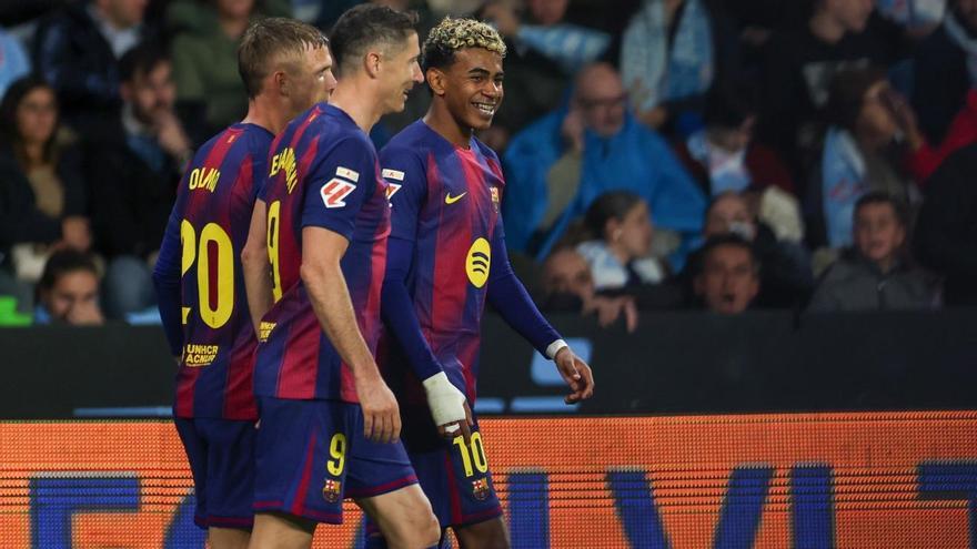 Olmo, Lewandowski y Lamine Yamal, en el Celta - Barça