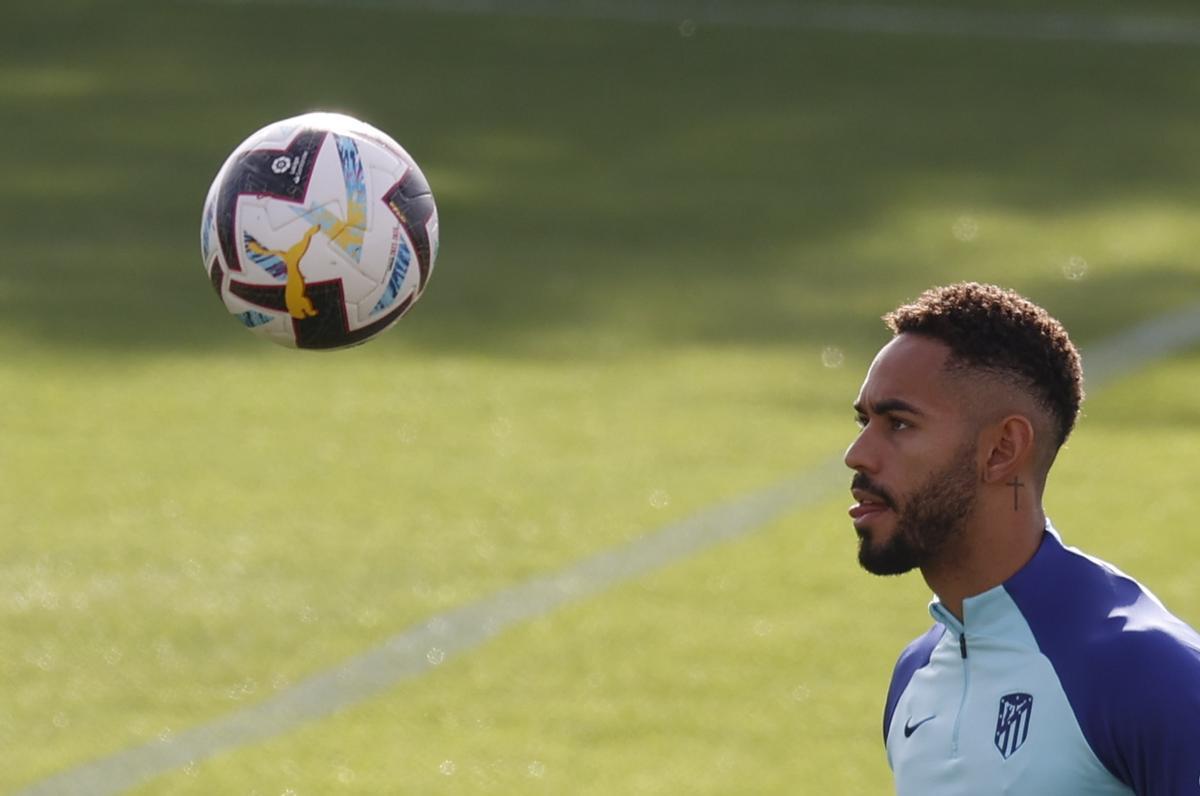 Matheus Cunha, en un entrenamiento con el Atlético de Madrid.