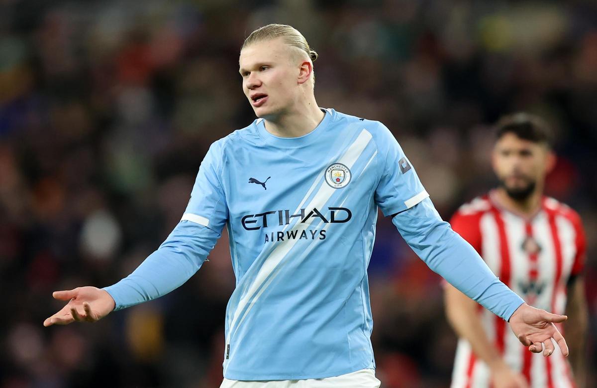 Haaland en el partido ante el Sunderland