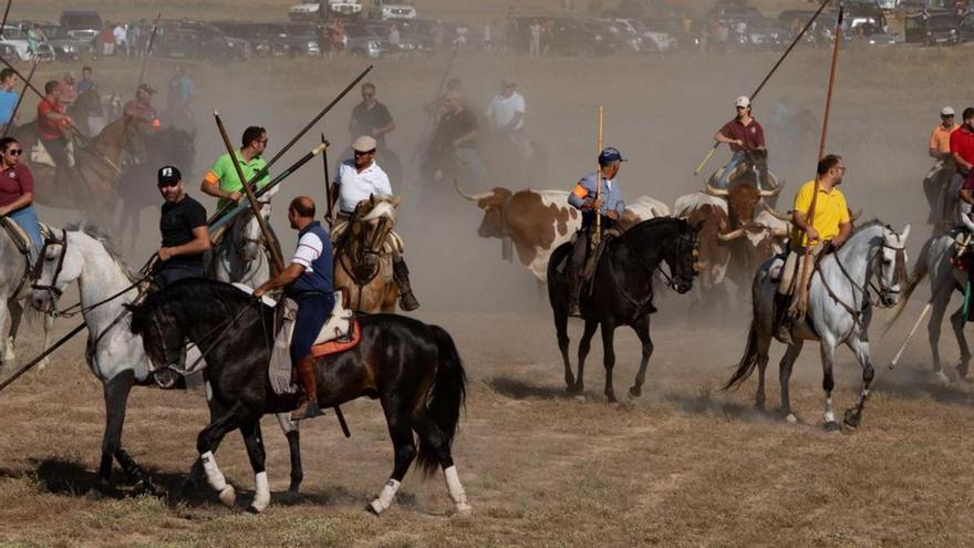 Uno de los encierros con gran participación de caballistas. | J. L. F. (Archivo)