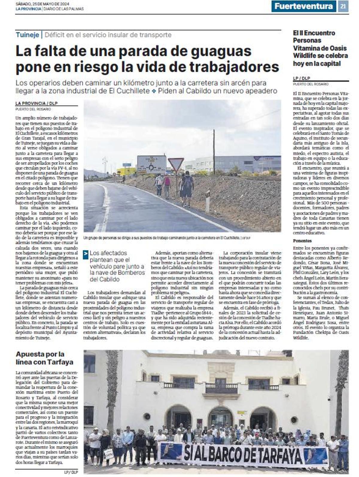 Imagen de la página del periódico LA PROVINCIA / DLP de fecha de 25 de mayo de 2024 sobre la denuncia de los transeúntes.