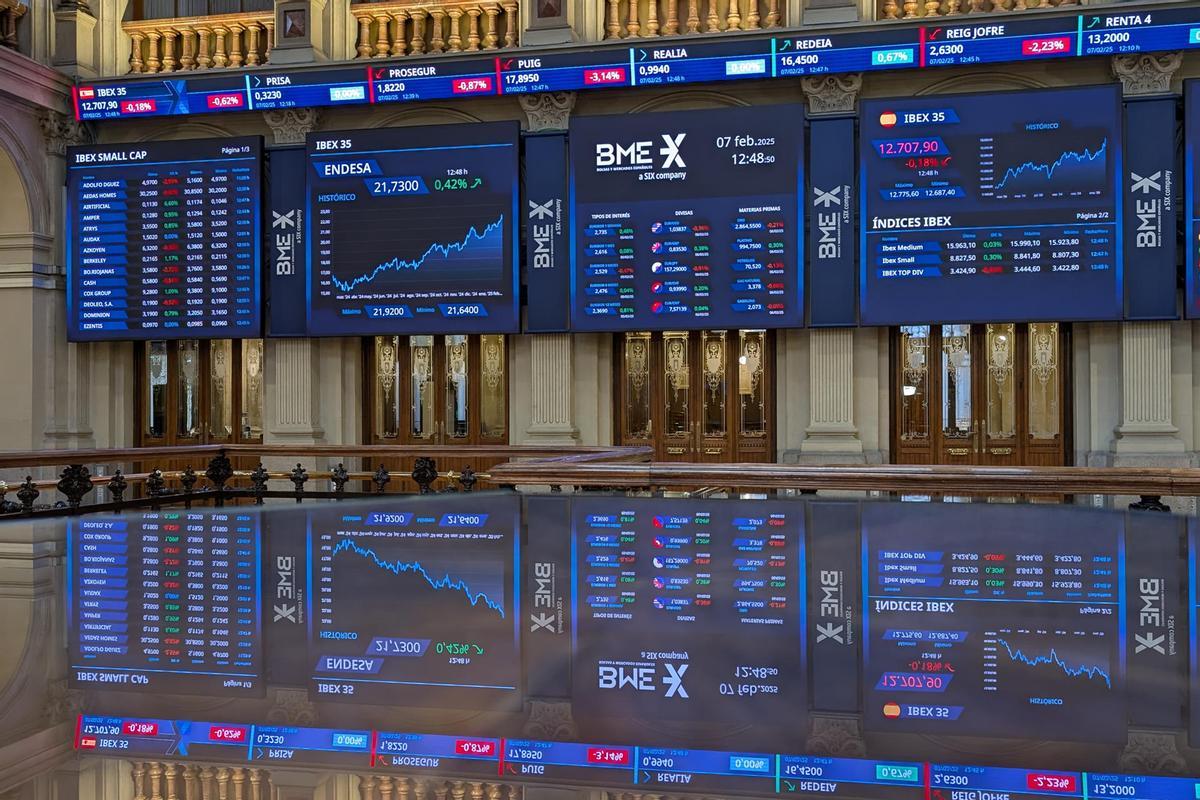 Paneles de los valores de la Bolsa española.