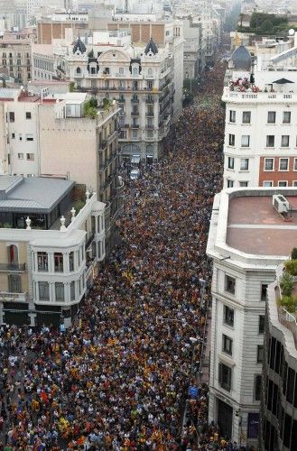 Manifestantes durante la Diada de Cataluña