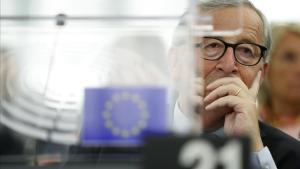 El presidente de la Comisión Europea, Jean-Claude Juncker, en el pleno de la Eurocámara en Estrasburgo.