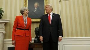 mbenach37067702 u s  president donald trump speaks with british prime minist170127203846