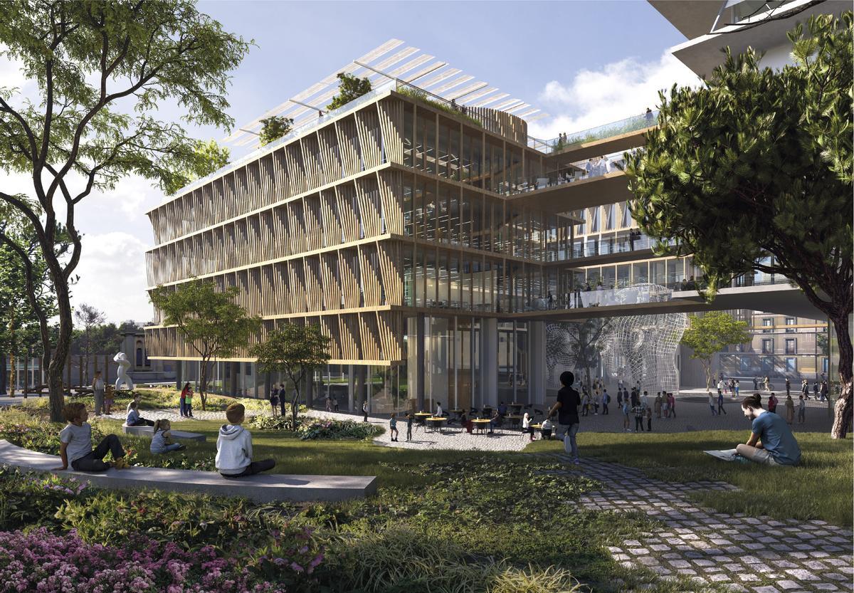 Imagen virtual del futuro complejo científico del Mercat del Peix, en Barcelona. Barcelona aspira a que la Ciutadella sea un gran polo científico en 2026.